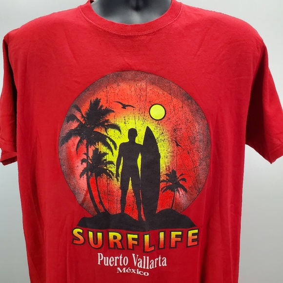 Surf Life Puerto Vallarta Mexico Men's Large T- Shirt Red Surfing - Picture 3 of 9
